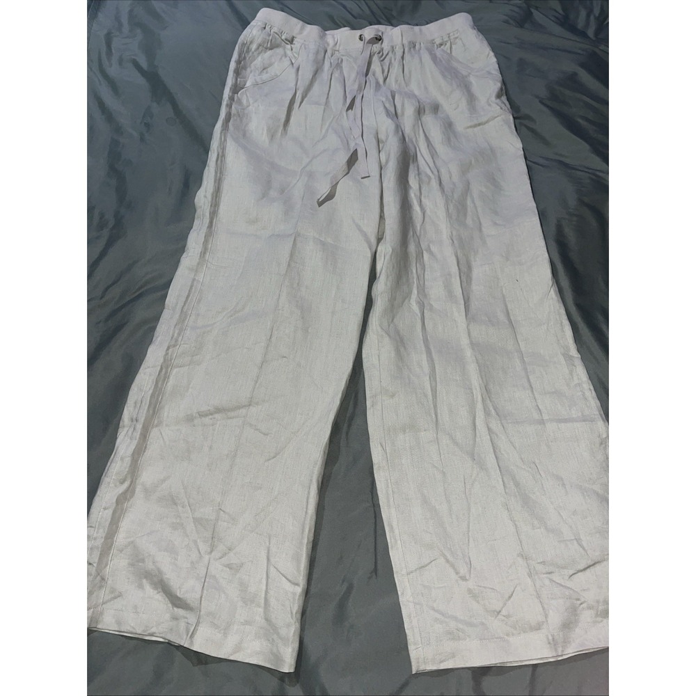 Linen Cotton Blend Chelsea And Theodore Womens Wide Leg Pants Pockets Drawstring